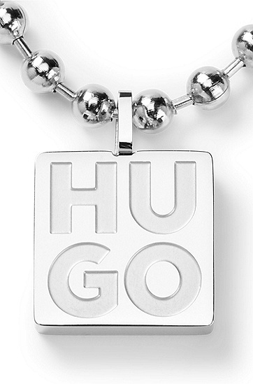 HUGO 雨果堆叠徽标吊坠球形链条项链,  040_Silver