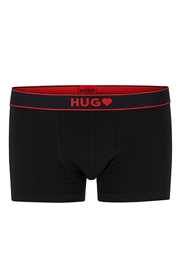 HUGO 雨果爱情主题徽标装饰弹力棉短裤,  001_Black