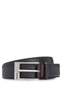 Italian-made belt in smooth leather with logo buckle, Black