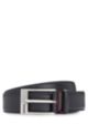 Calf-leather belt with polished silver-tone buckle, Black
