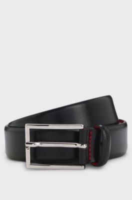Pin-buckle belt in Italian leather with coated finish, Black