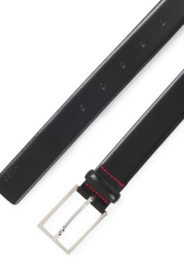 Cintura in pelle italiana con fibbia ad ardiglione e finitura rivestita, Nero