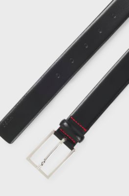 Pin-buckle belt in Italian leather with coated finish, Black