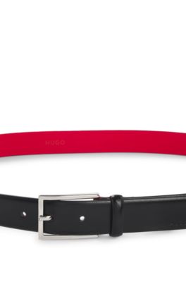 Pin-buckle belt in Italian leather with coated finish, Black