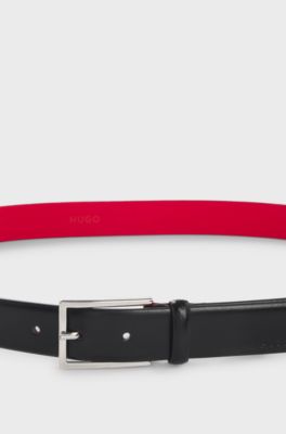 Pin-buckle belt in Italian leather with coated finish, Black