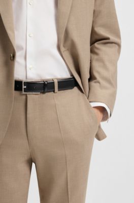 Pin-buckle belt in Italian leather with coated finish, Black