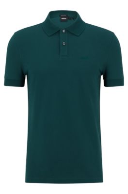 Hugo Boss Regular-fit Polo Shirt With Logo Embroidery In Dark Green