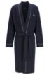 Cotton dressing gown with contrast piping, Dark Blue