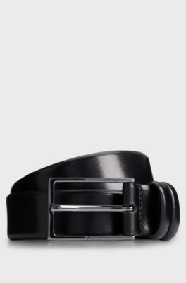 Vegetable-tanned leather belt with gunmetal hardware, Black