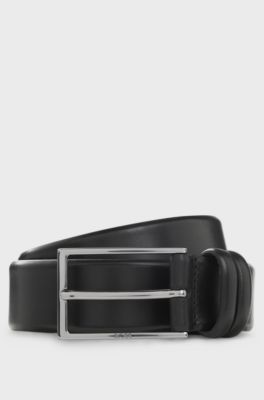 Vegetable-tanned leather belt with gunmetal hardware, Black
