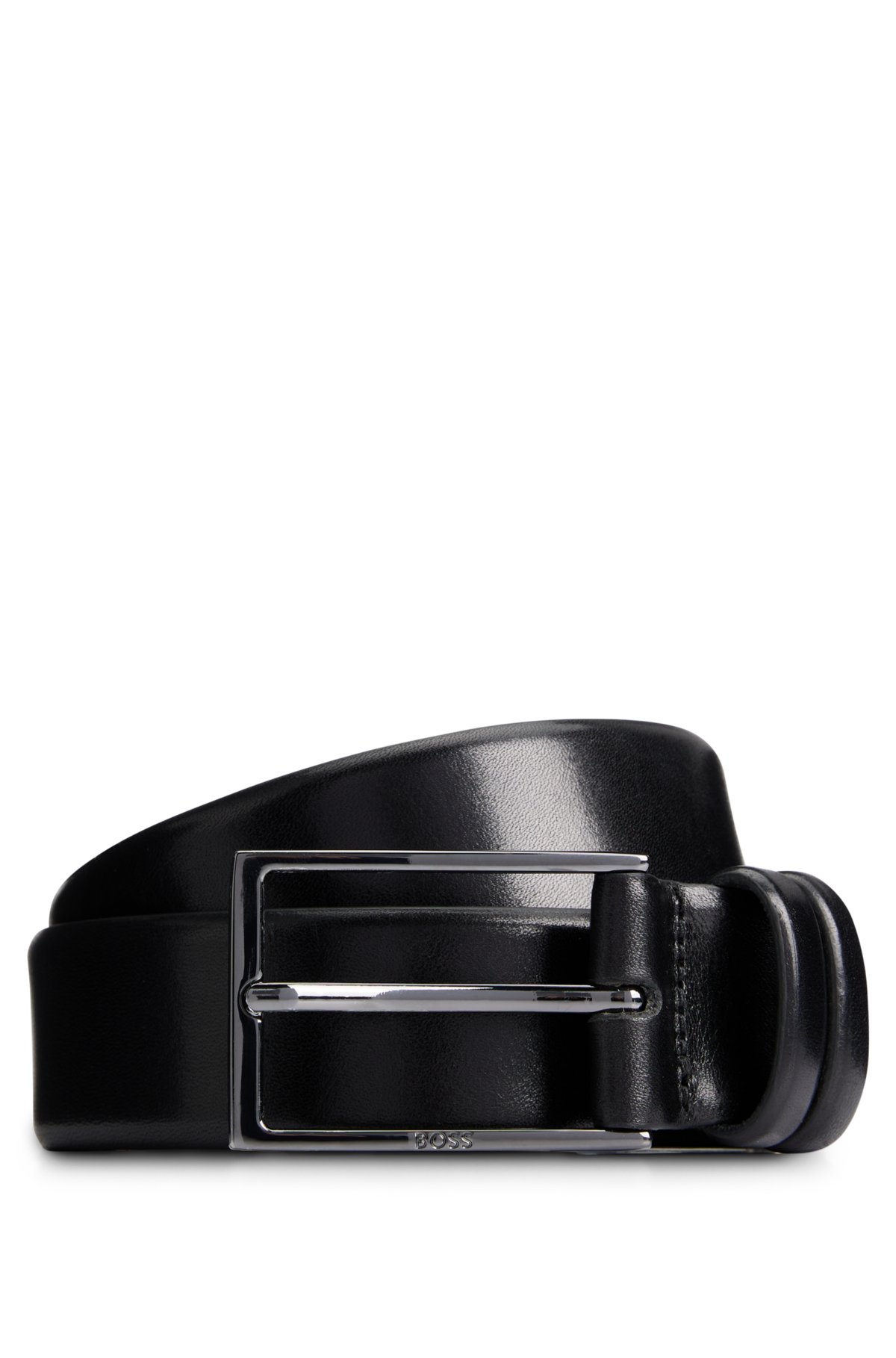 Vegetable-tanned leather belt with gunmetal hardware, Black