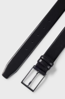 Vegetable-tanned leather belt with gunmetal hardware, Black