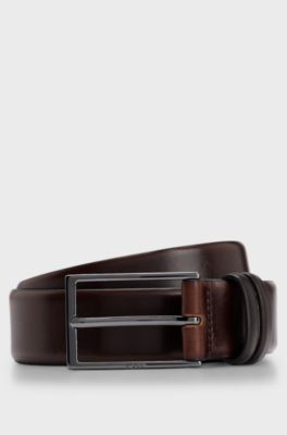 Ceinture en cuir au tannage v&eacute;g&eacute;tal avec d&eacute;tail en m&eacute;tal couleur acier, Marron fonc&eacute;