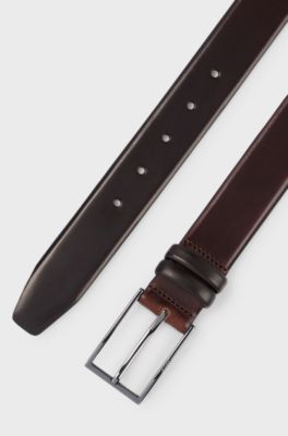 Vegetable-tanned leather belt with gunmetal hardware, Dark Brown
