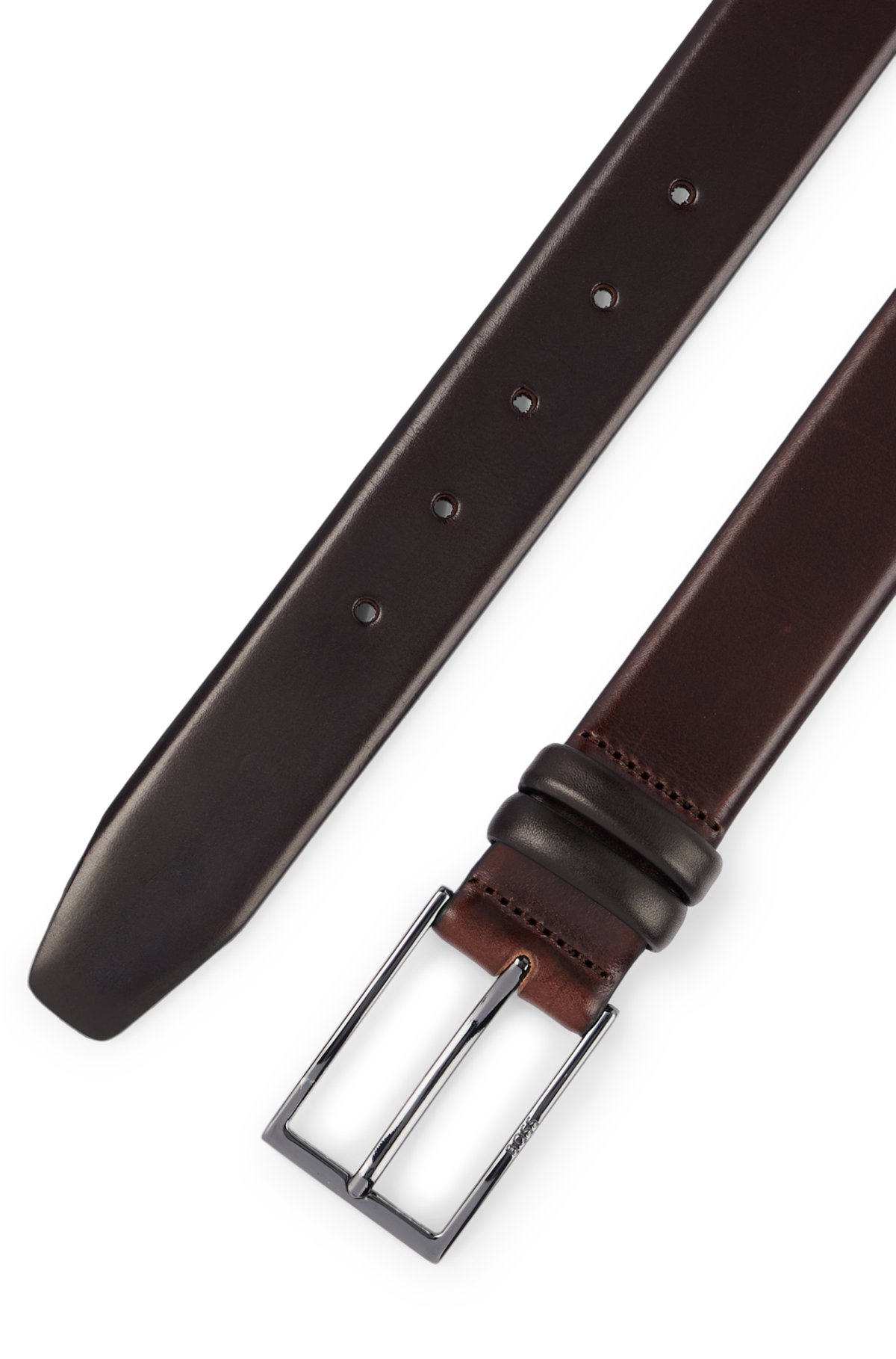 Vegetable-tanned leather belt with gunmetal hardware, Dark Brown