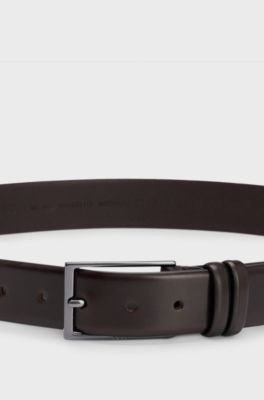 Vegetable-tanned leather belt with gunmetal hardware, Dark Brown