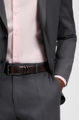 Vegetable-tanned leather belt with gunmetal hardware, Dark Brown