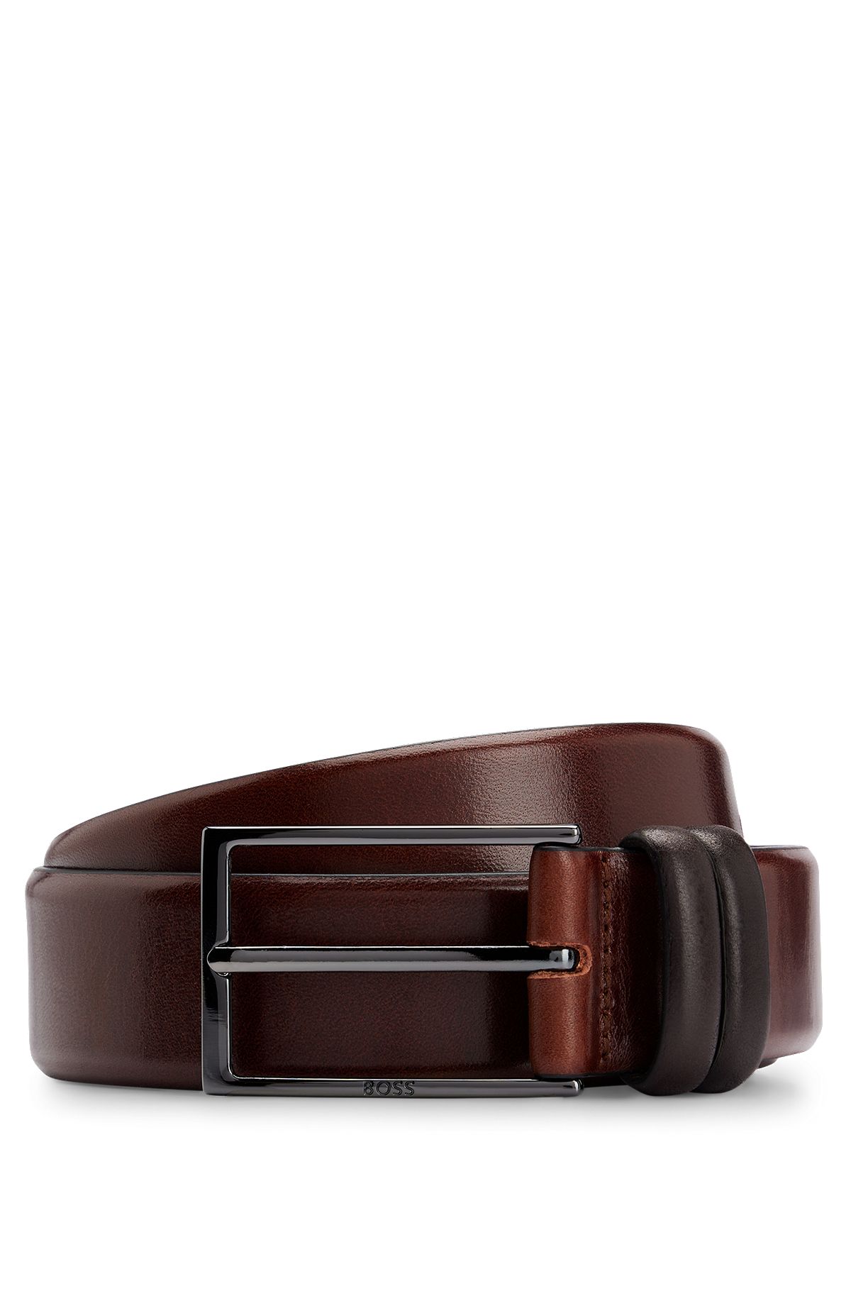 Vegetable-tanned leather belt with gunmetal hardware, Brown