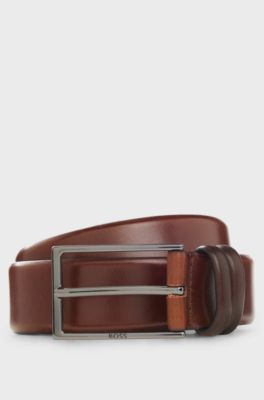 Vegetable-tanned leather belt with gunmetal hardware, Brown