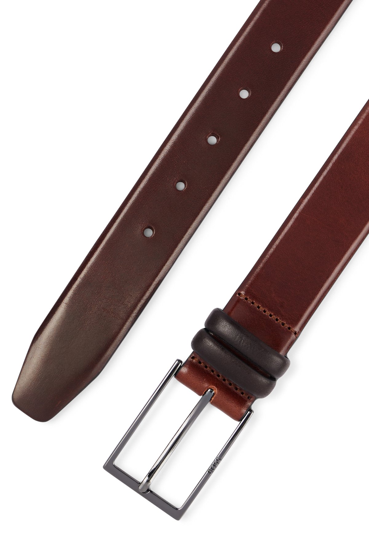 Vegetable-tanned leather belt with gunmetal hardware, Brown