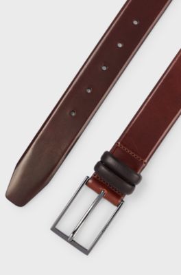 Vegetable-tanned leather belt with gunmetal hardware, Brown