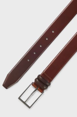 Vegetable-tanned leather belt with gunmetal hardware, Brown