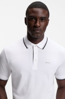 Polo shirt in cotton-blend piqu&eacute; with S.Caf&eacute;&reg;, White