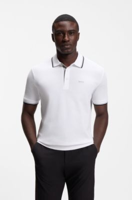 Polo shirt in cotton-blend piqu&eacute; with S.Caf&eacute;&reg;, White