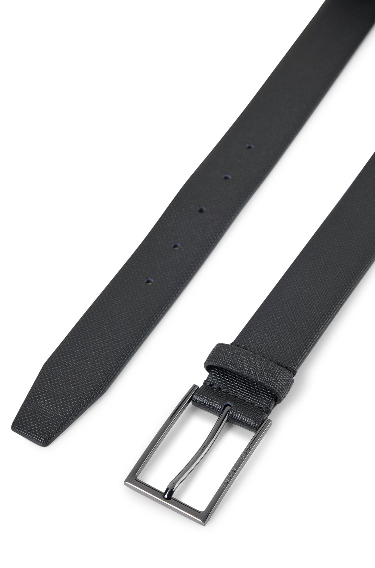 Printed-leather belt with gunmetal buckle, Black