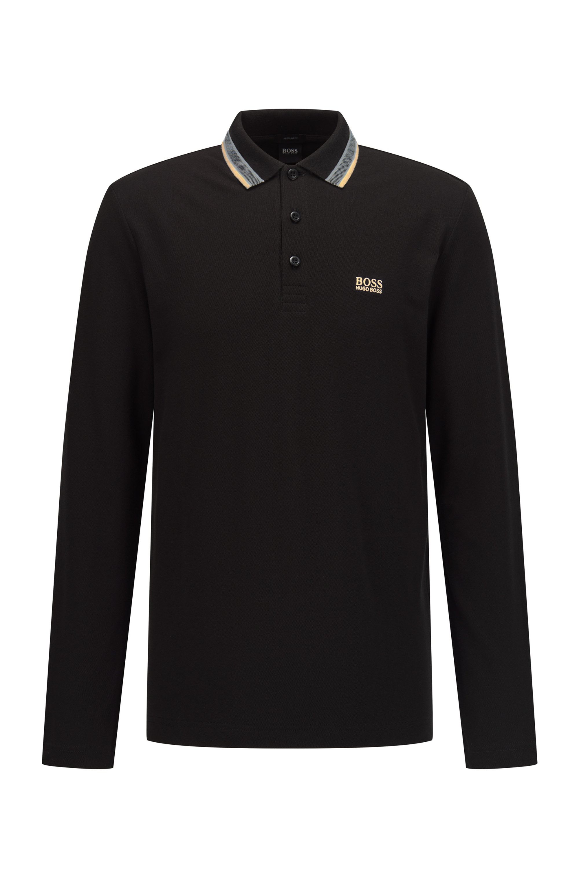 Regular-fit polo in brushed piqué cotton, Black