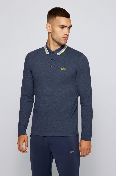 Regular-fit polo in brushed piqué cotton, Dark Blue