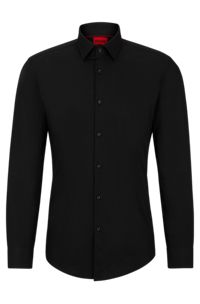 Slim-fit overhemd in een popeline van gemakkelijk te strijken katoen, Zwart