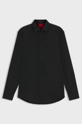 Slim-fit shirt in easy-iron cotton poplin, Black