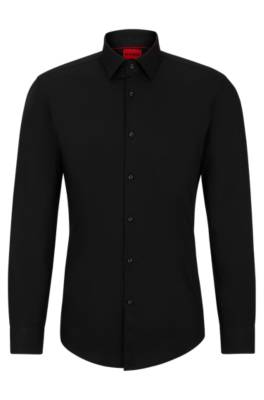 Hugo Slim-fit Shirt In Easy-iron Cotton Poplin In Black