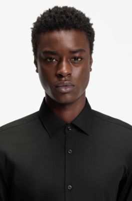Slim-fit shirt in easy-iron cotton poplin, Black