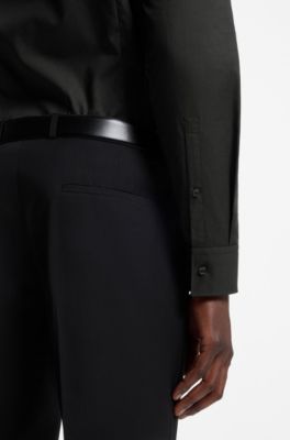 Slim-fit shirt in easy-iron cotton poplin, Black