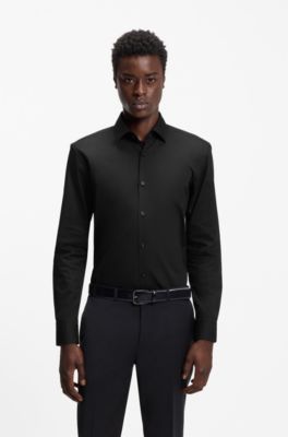 Slim-fit shirt in easy-iron cotton poplin, Black