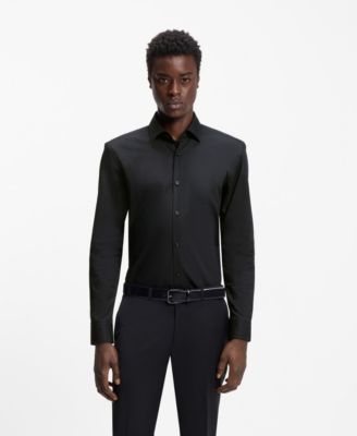 Slim-fit shirt in easy-iron cotton poplin, Black