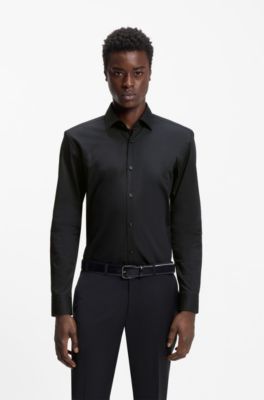 Slim-fit overhemd in een popeline van gemakkelijk te strijken katoen, Zwart