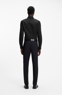 Slim-fit shirt in easy-iron cotton poplin, Black