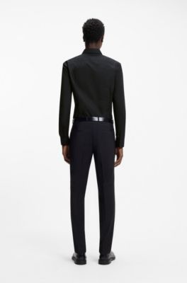 Slim-fit overhemd in een popeline van gemakkelijk te strijken katoen, Zwart