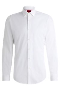 Camicia slim fit in popeline di cotone facile da stirare, Bianco
