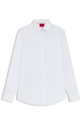 Hugo Uomo Bianco Camicia Slim Fit In Popeline Di Cotone Facile Da Stirare