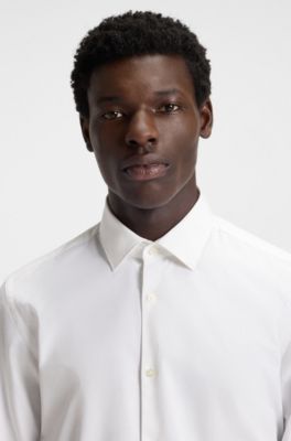 Slim-fit shirt in easy-iron cotton poplin, White