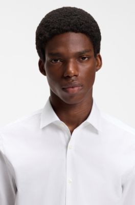 Slim-Fit Hemd aus b&uuml;gelleichter Baumwoll-Popeline, Wei&szlig;
