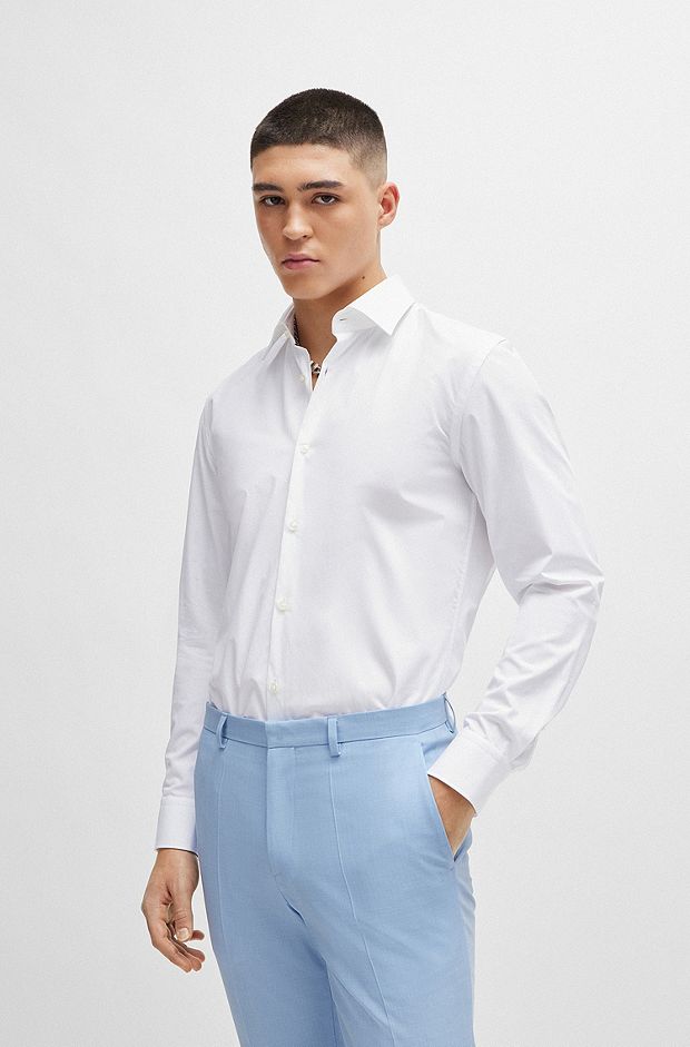 Slim-fit overhemd in een popeline van gemakkelijk te strijken katoen, Wit