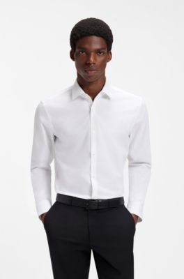 Chemise Slim Fit en popeline de coton facile &agrave; repasser, Blanc