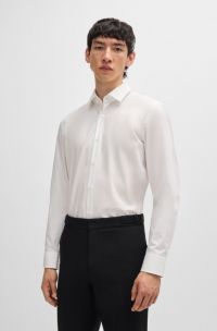 Chemise Slim Fit en popeline de coton facile à repasser, Blanc