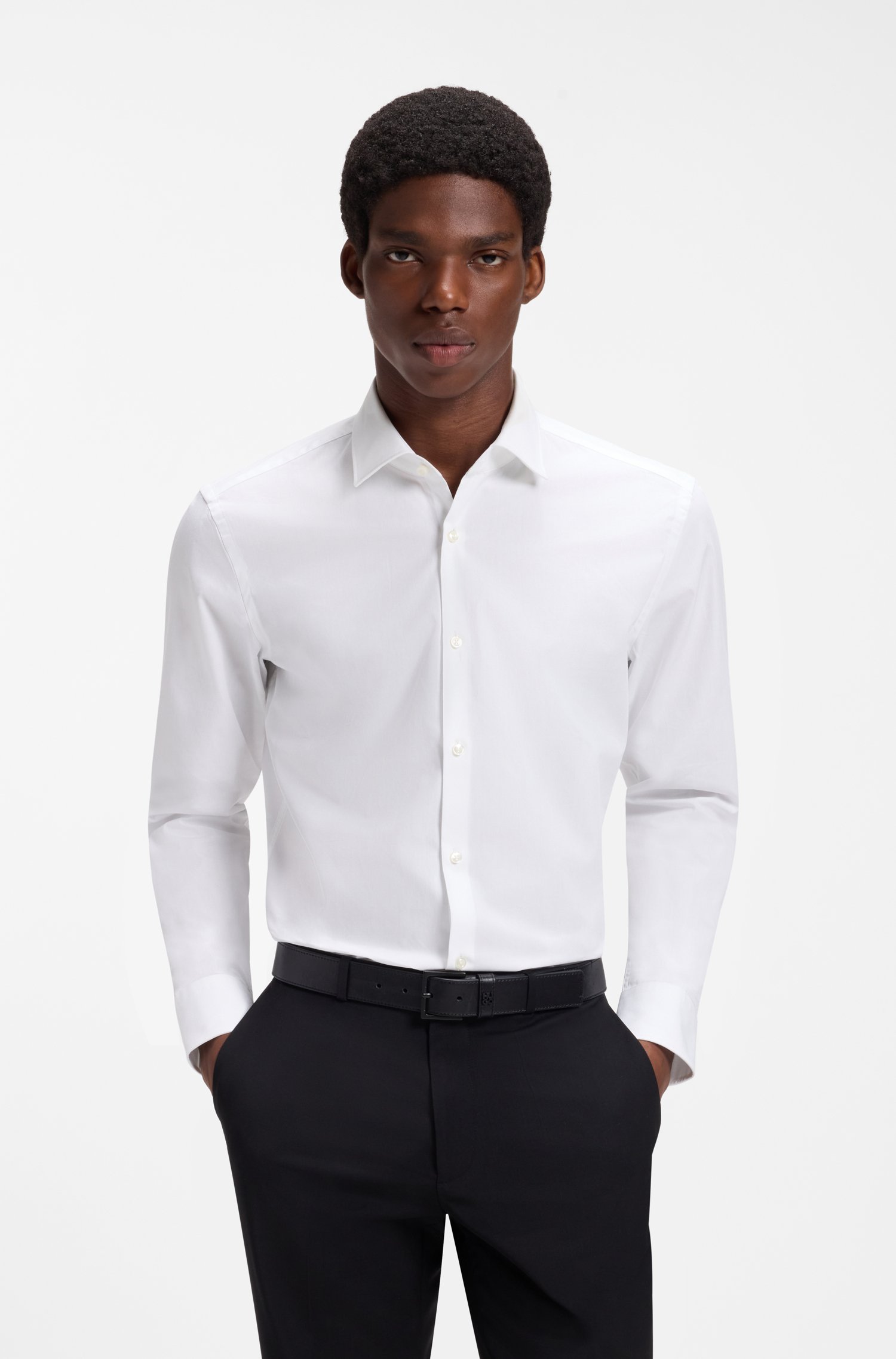 Hugo Slim-fit shirt in easy-iron cotton poplin skjortor & blusar herr
