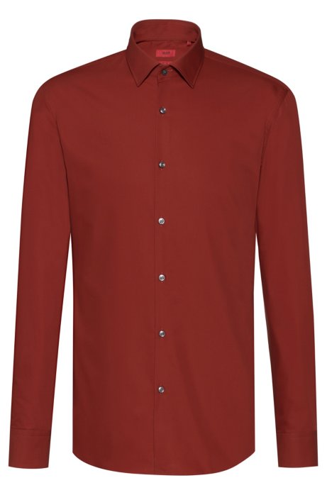 Slim-fit business shirt in cotton poplin, Brown